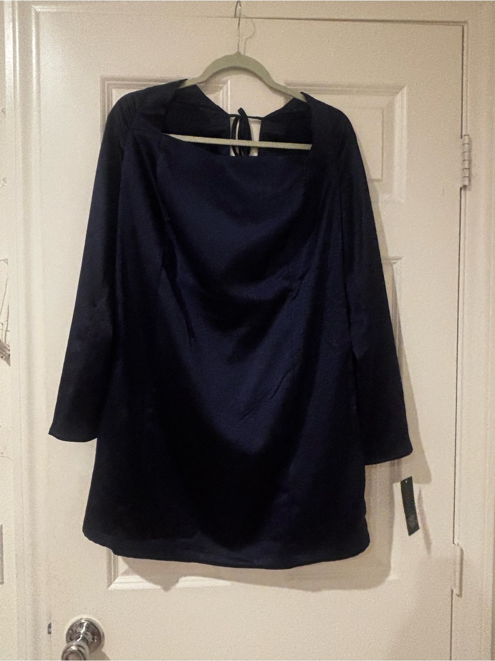 wild fable Navy Long-Sleeve Satin Shift Dress
